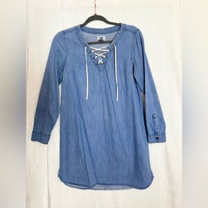 Blue Lace-Up Denim Dress